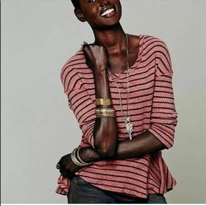 We The Free M striped peplum waffle knit top